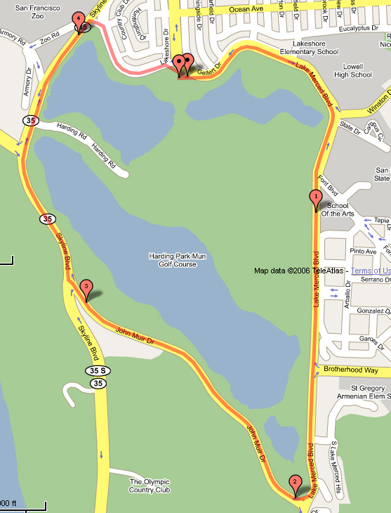 Map Of Lake Merced San Francisco Lake Merced 4.5M | Dse Runners